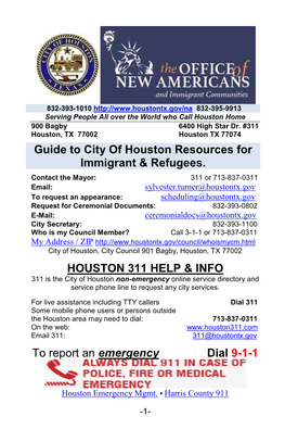 Guide to City of Houston Resources for Immigrants and Refugees