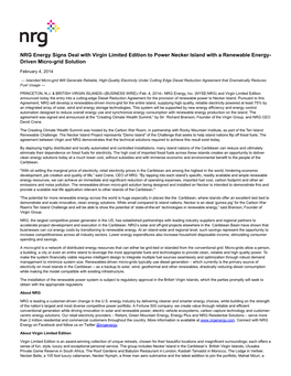 NRG Energy Signs Deal with Virgin Limited Edition to Power Necker Island with a Renewable Energy- Driven Micro-Grid Solution