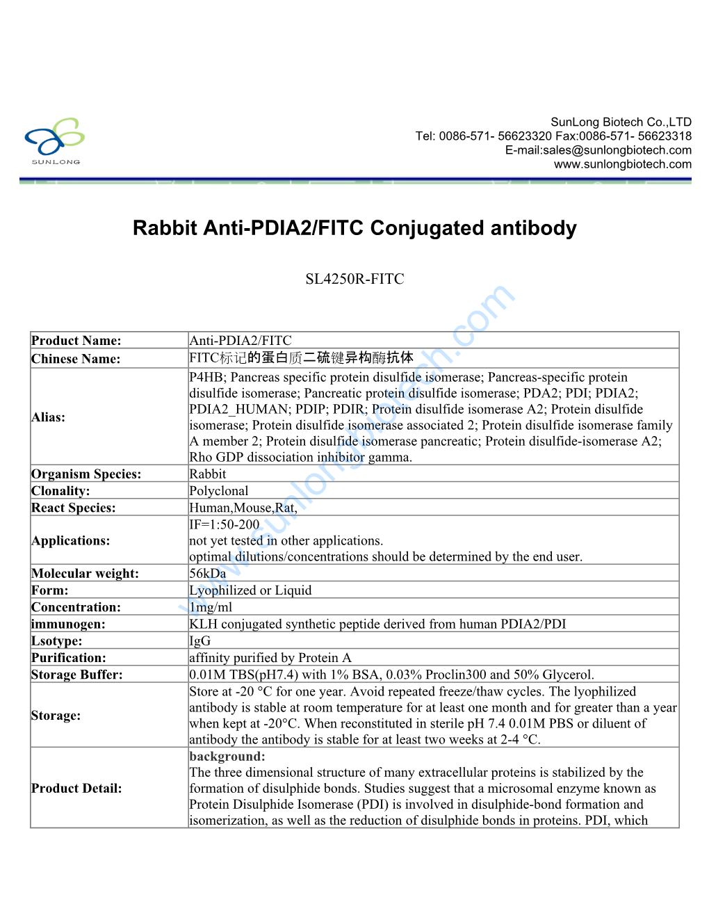 Rabbit Anti-PDIA2/FITC Conjugated Antibody