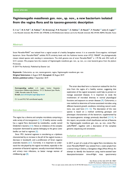 Vaginisenegalia Massiliensis Gen. Nov., Sp. Nov., a New Bacterium Isolated from the Vagina Flora and Its Taxono-Genomic Descript