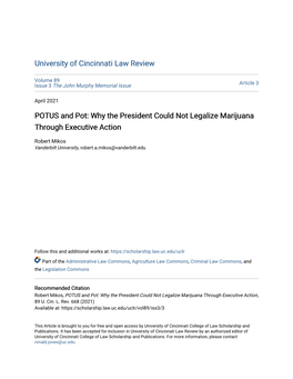 POTUS and Pot: Why the President Could Not Legalize Marijuana Through Executive Action