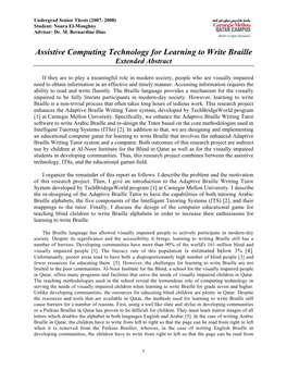 Assistive Computing Technology for Learning to Write Braille Extended Abstract