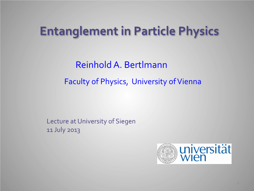 Entanglement in Particle Physics