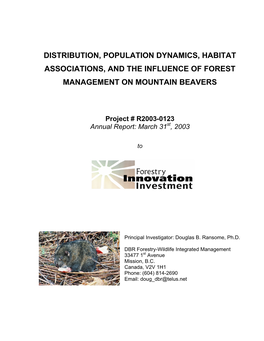 Distribution, Population Dynamics, Habitat Associations, and the Influence of Forest Management on Mountain Beavers