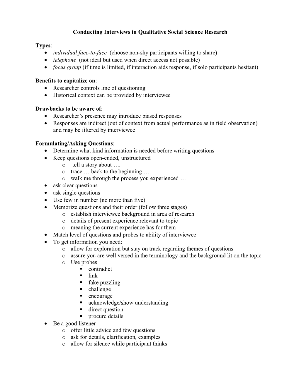 Conducting Interviews in Qualitative Social Science Research Types