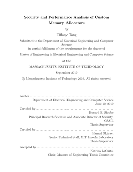 Security and Performance Analysis of Custom Memory Allocators Tiffany
