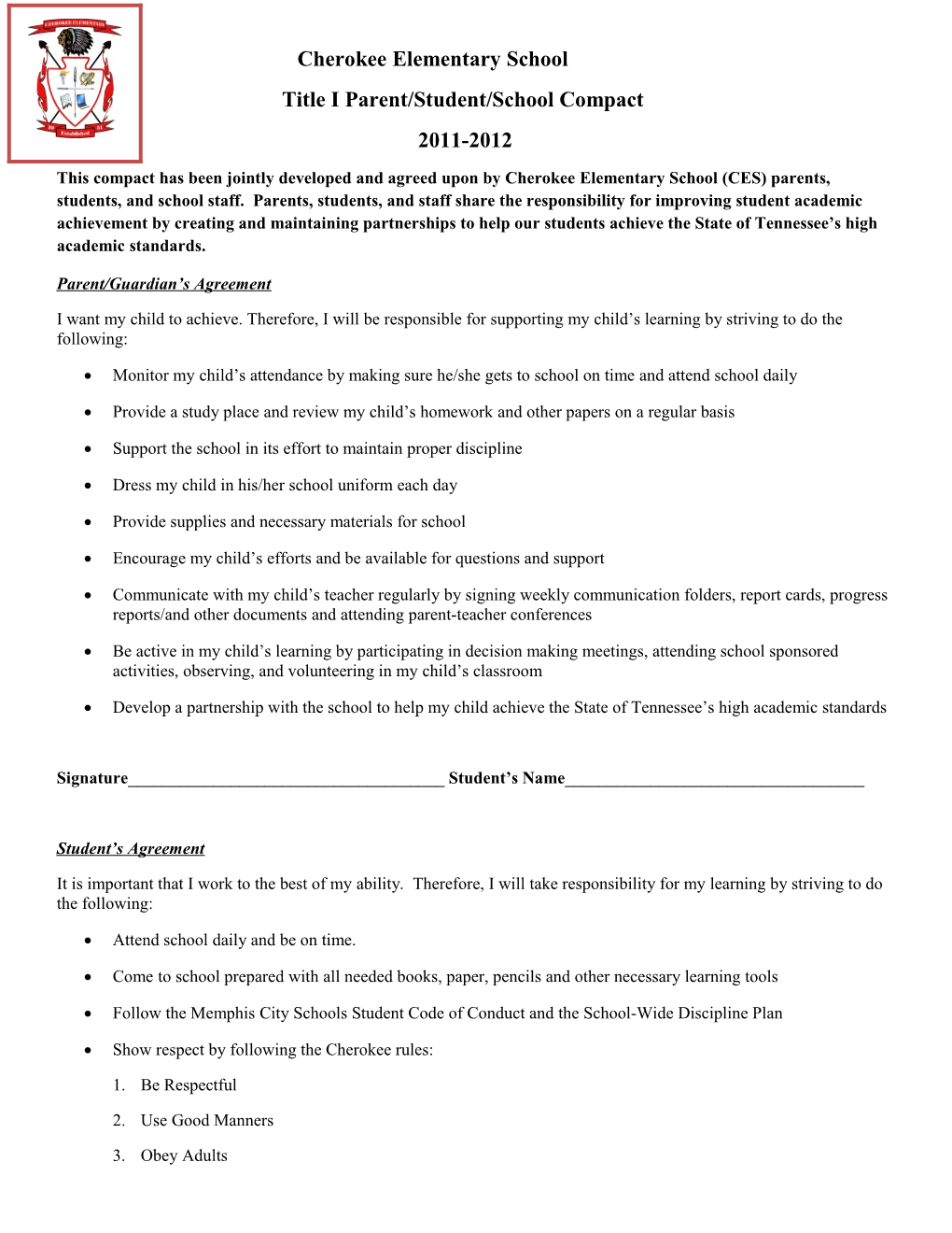 Title I Parent/Student/School Compact