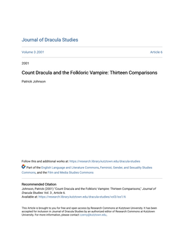 Count Dracula and the Folkloric Vampire: Thirteen Comparisons