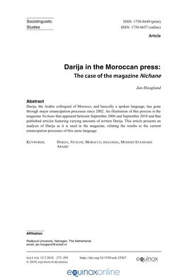 Darija in the Moroccan Press: the Case of the Magazine Nichane