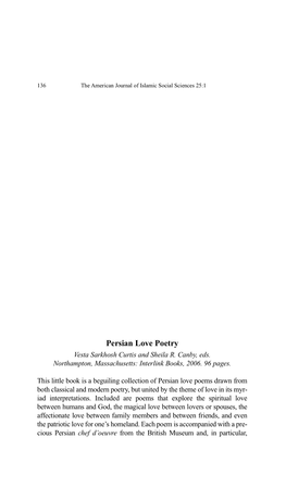 Persian Love Poetry Vesta Sarkhosh Curtis and Sheila R
