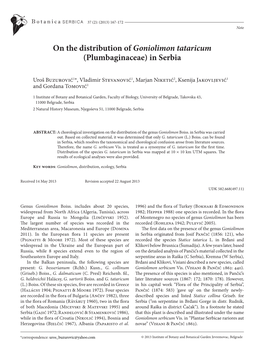 On the Distribution of Goniolimon Tataricum (Plumbaginaceae) in Serbia