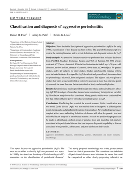 Classification and Diagnosis of Aggressive Periodontitis