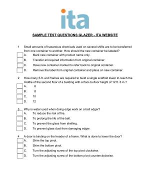 Sample Test Questions Glazer - Ita Website