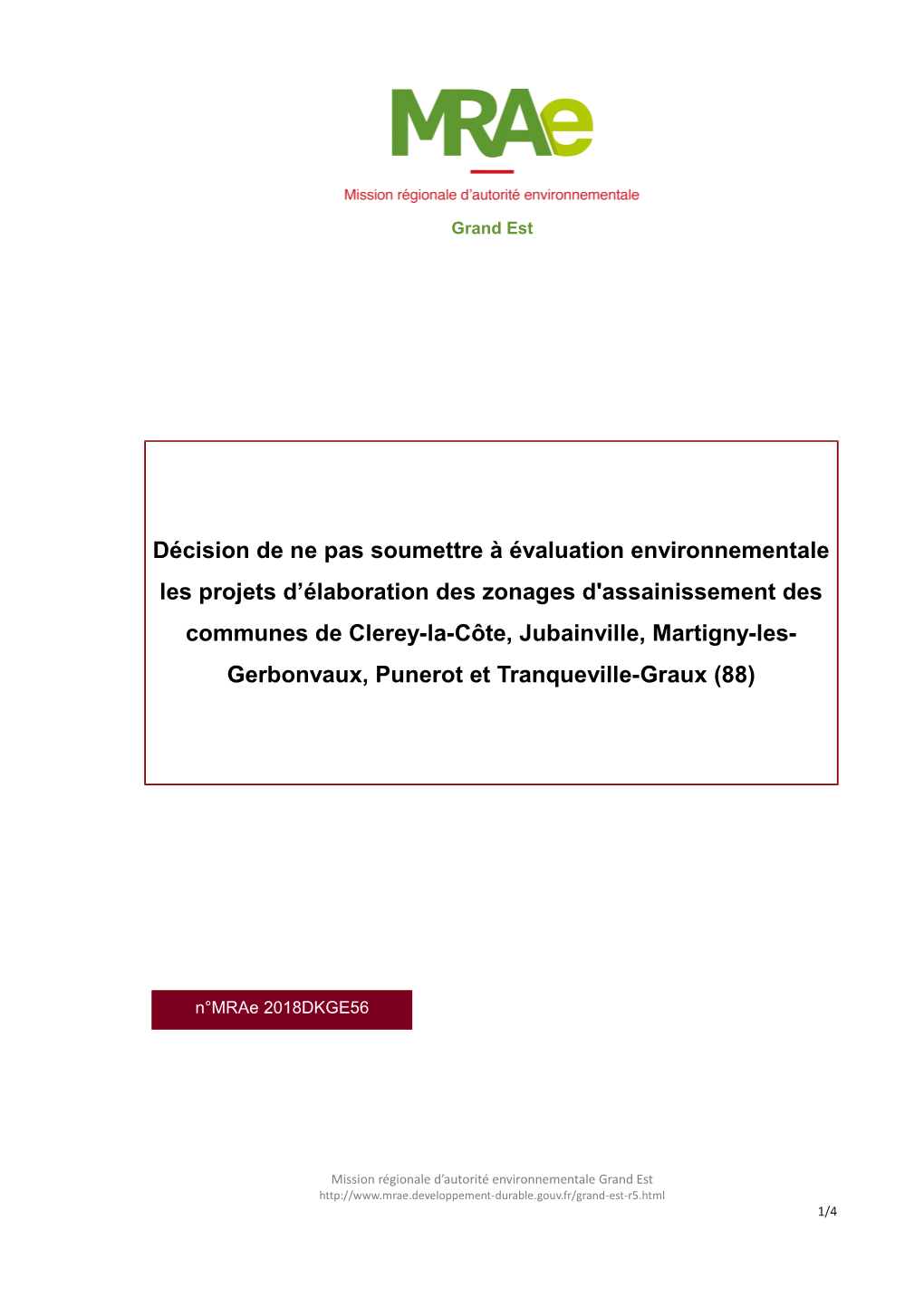 Décision De Ne Pas Soumettre À Évaluation Environnementale Les Projets D'élaboration Des Zonages D'assainissement Des Comm