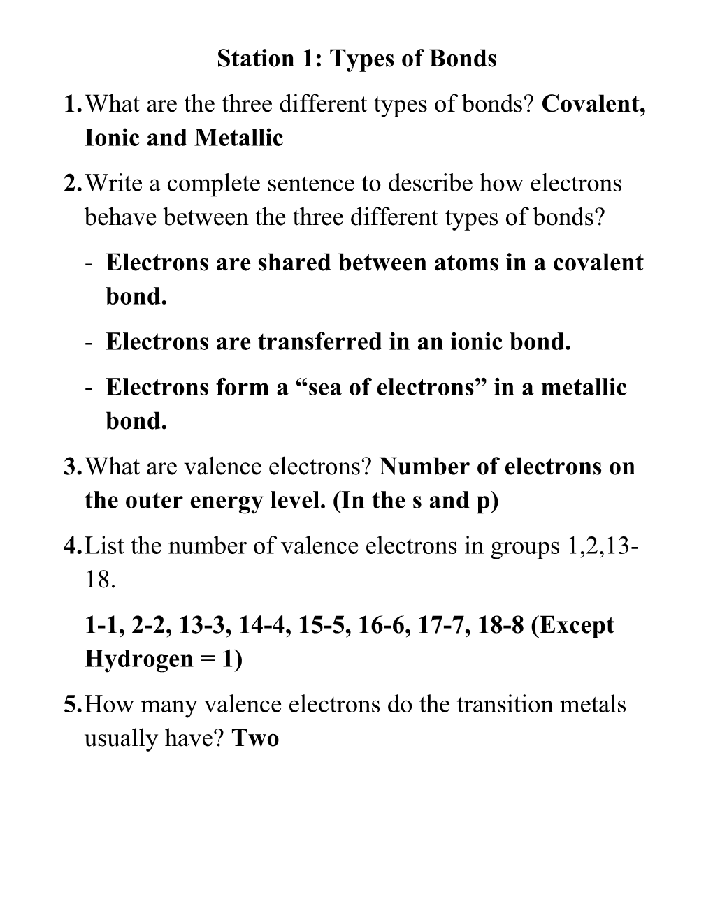 Station 1: Types of Bonds