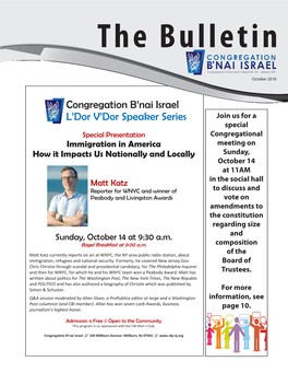 Congregation B'nai Israel L'dor V'dor Speaker Series