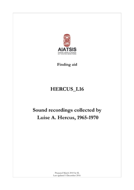 Guide to Sound Recordings Collected by Luise Hercus, 1965-1970