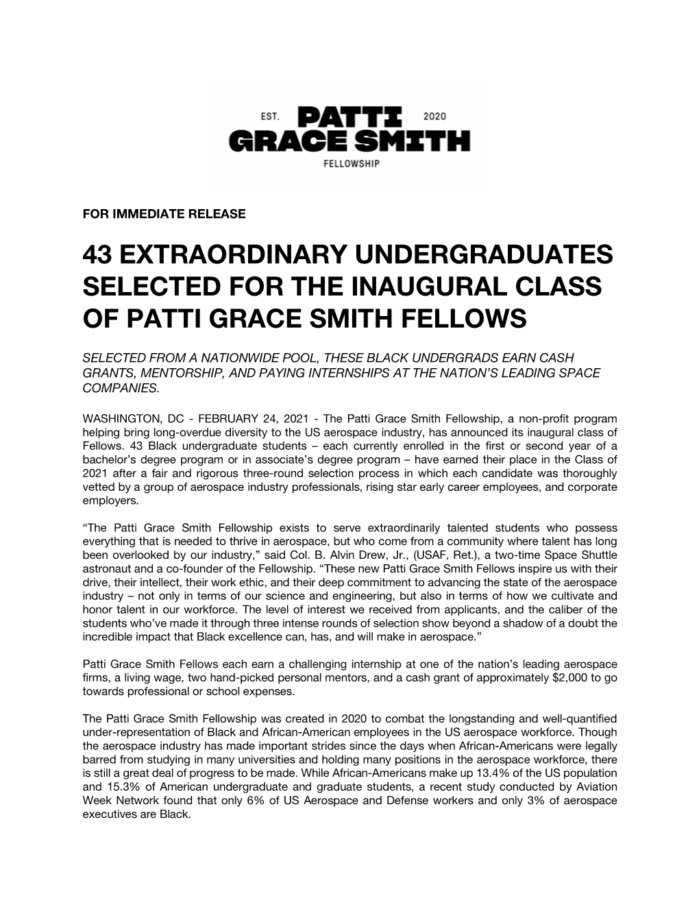 Brandon Wells Selected for Patti Grace Smith Fellowship