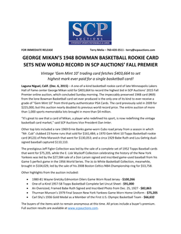 George Mikan's 1948 Bowman Basketball Rookie Card