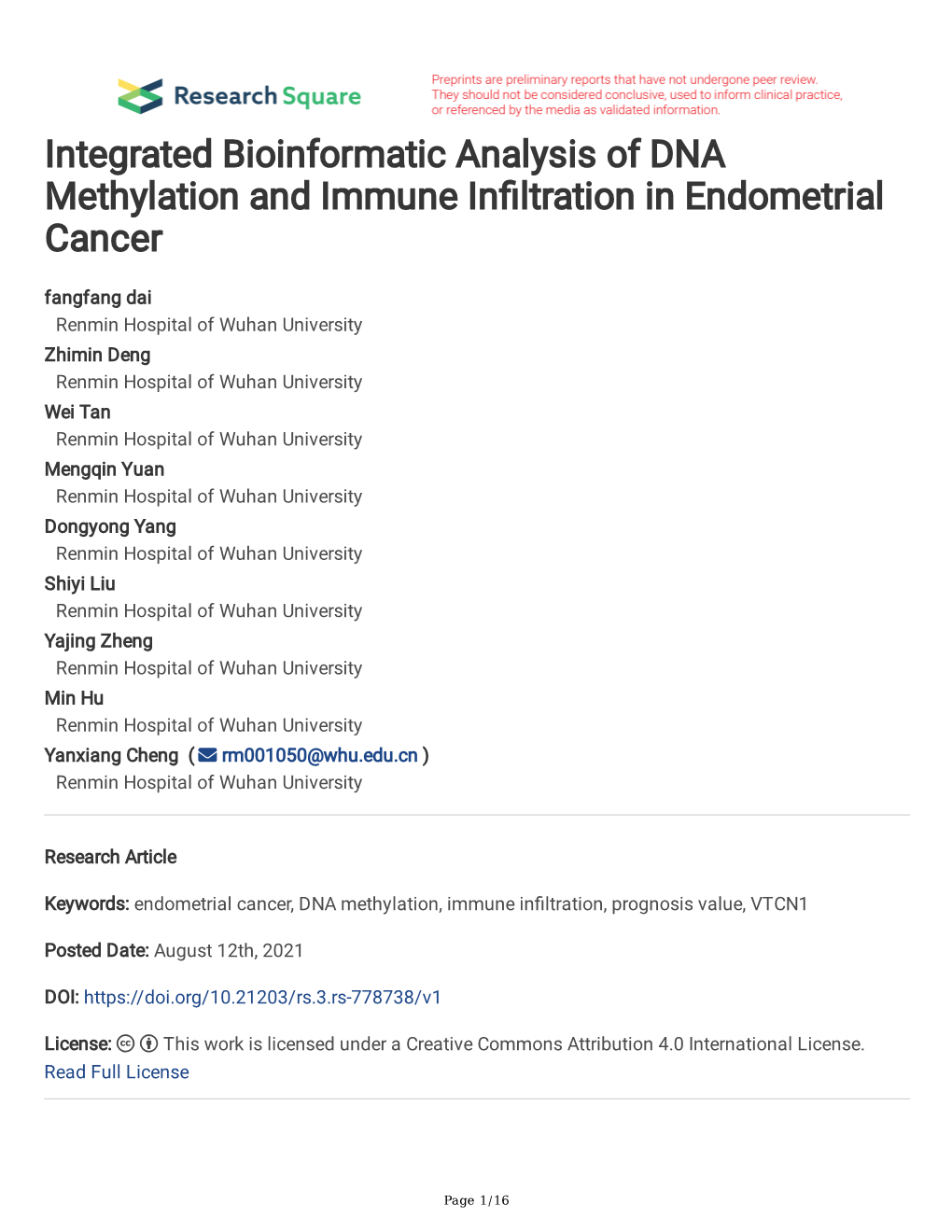 Integrated Bioinformatic Analysis of DNA Methylation and Immune In