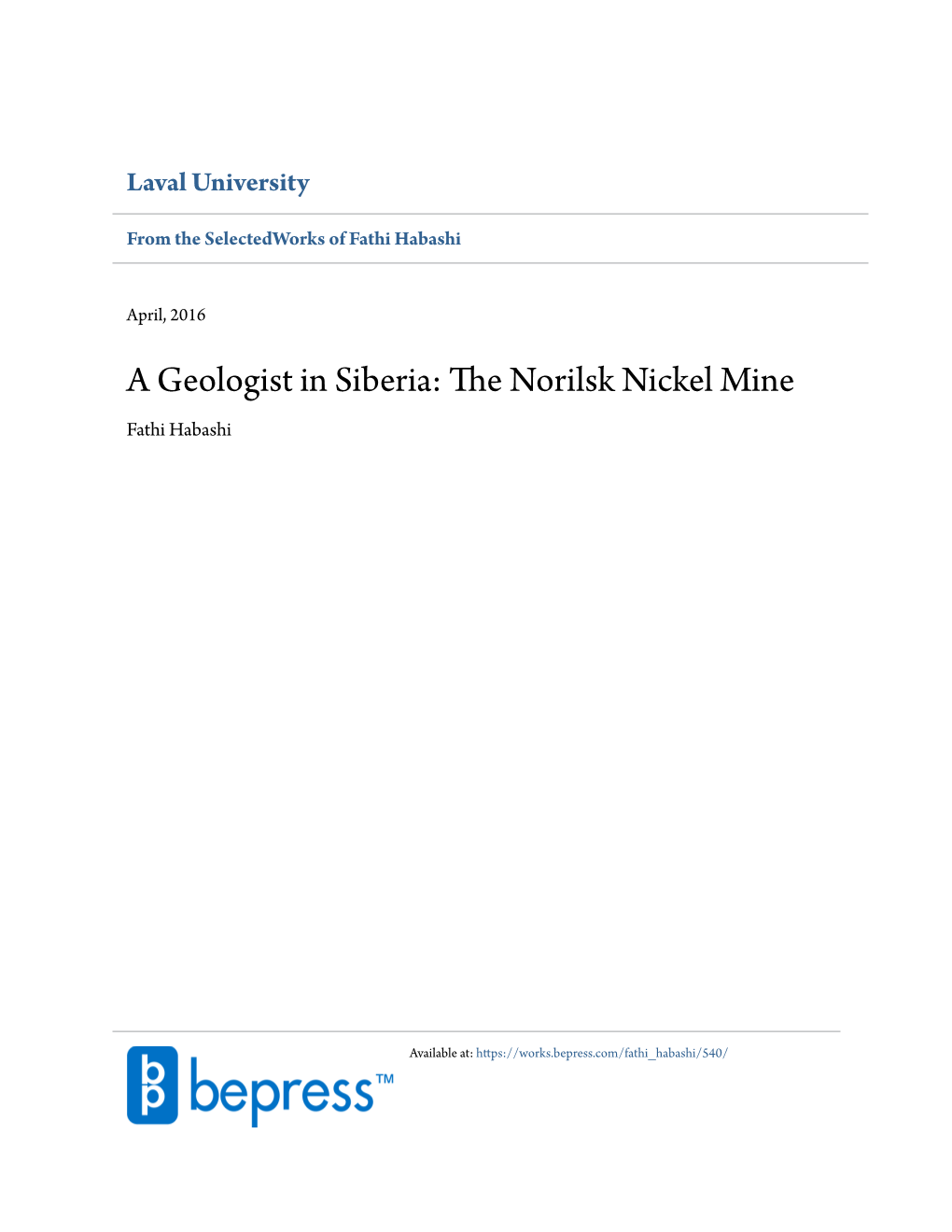 A Geologist in Siberia: the Norilsk Nickel Mine