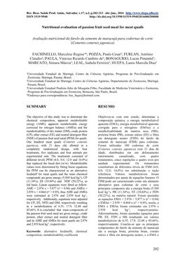 Nutritional Evaluation of Passion Fruit Seed Meal for Meat Quails 