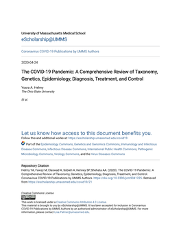 The COVID-19 Pandemic: a Comprehensive Review of Taxonomy, Genetics, Epidemiology, Diagnosis, Treatment, and Control