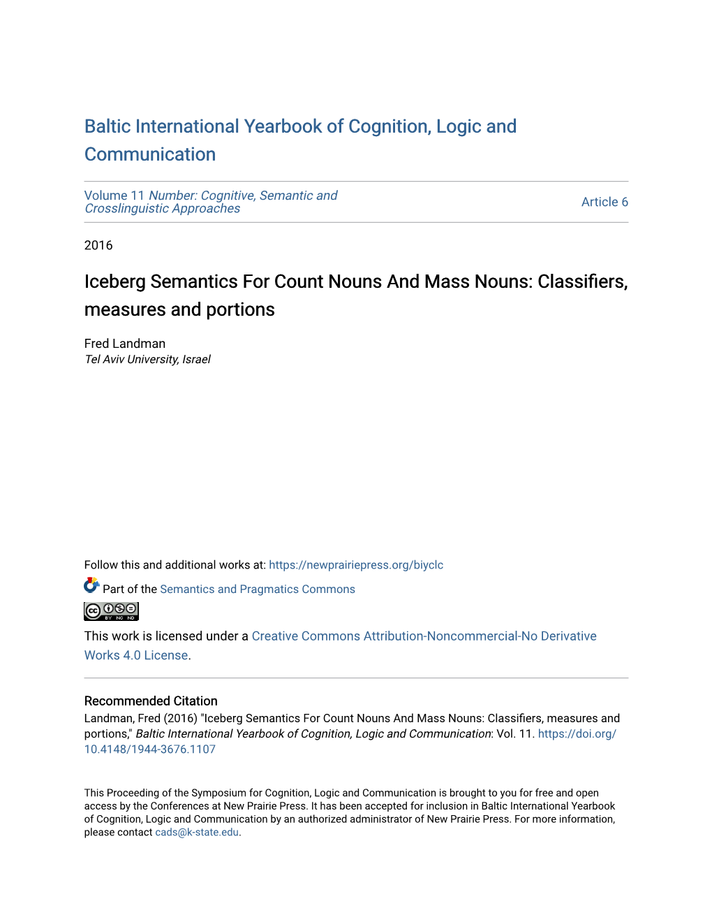 Iceberg Semantics for Count Nouns and Mass Nouns: Classifiers, Measures and Portions