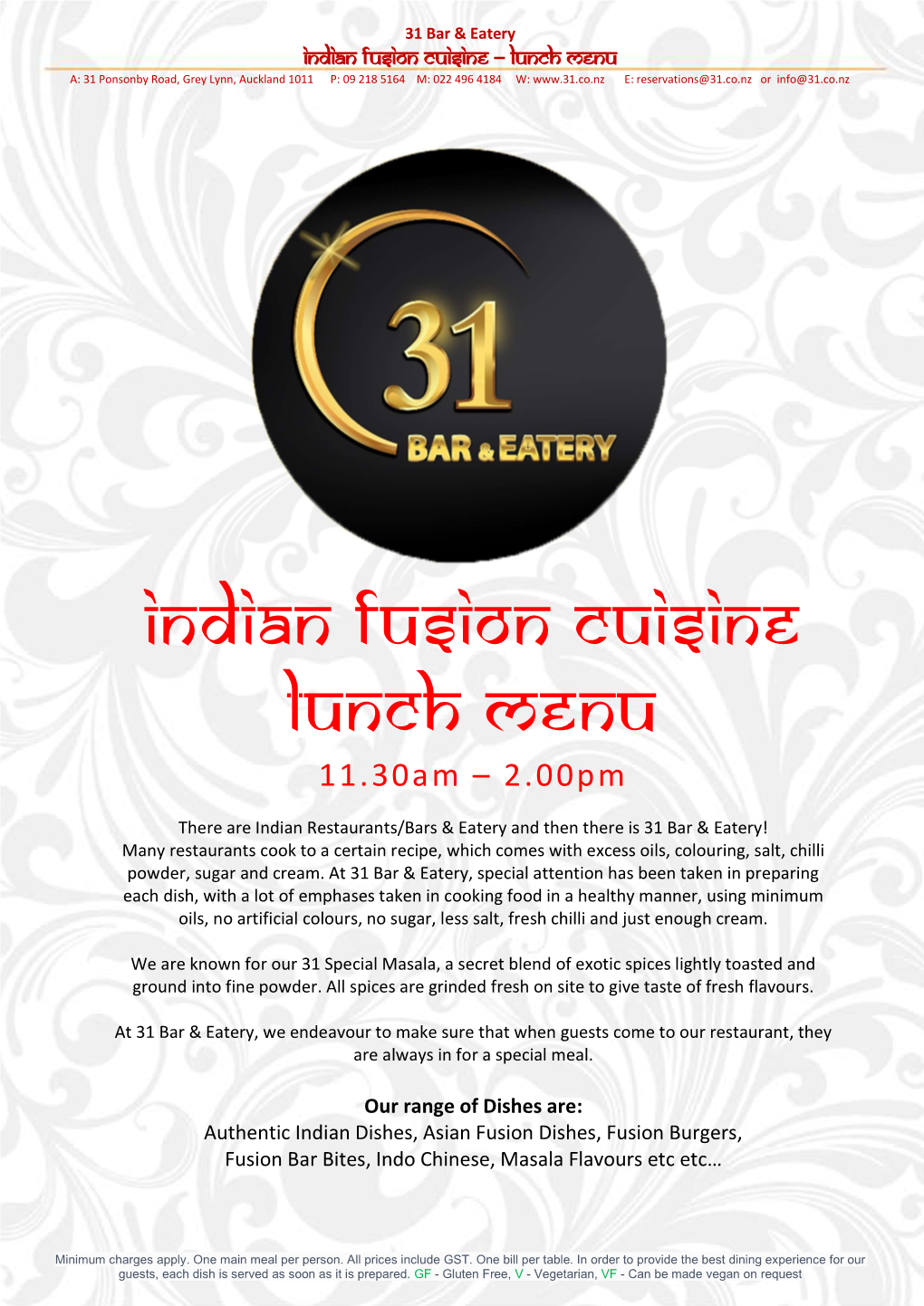 INDIAN FUSION CUISINE Lunch MENU