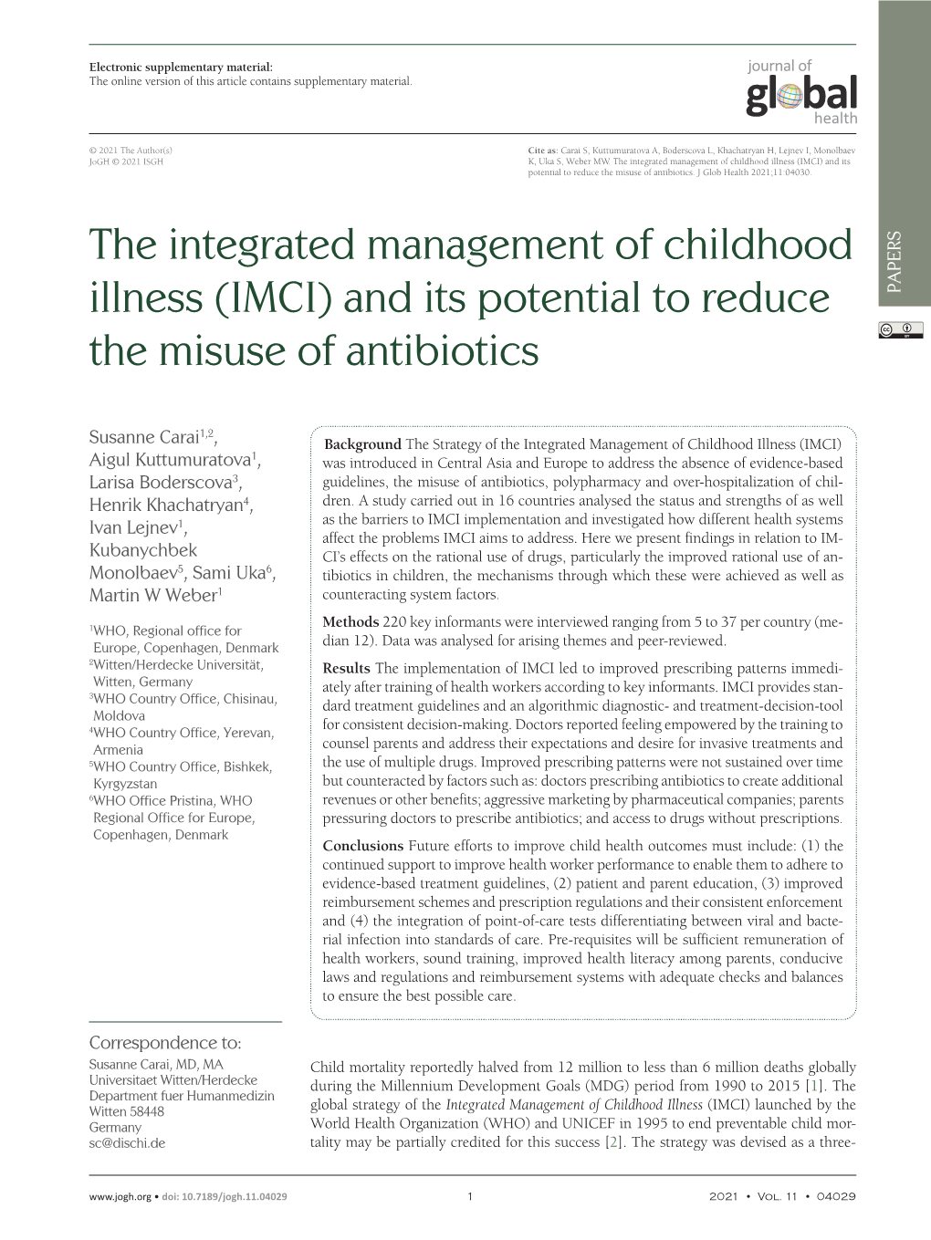 The Integrated Management of Childhood Illness (IMCI)