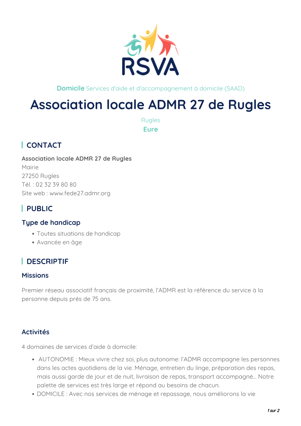 Association Locale ADMR 27 De Rugles Rugles Eure