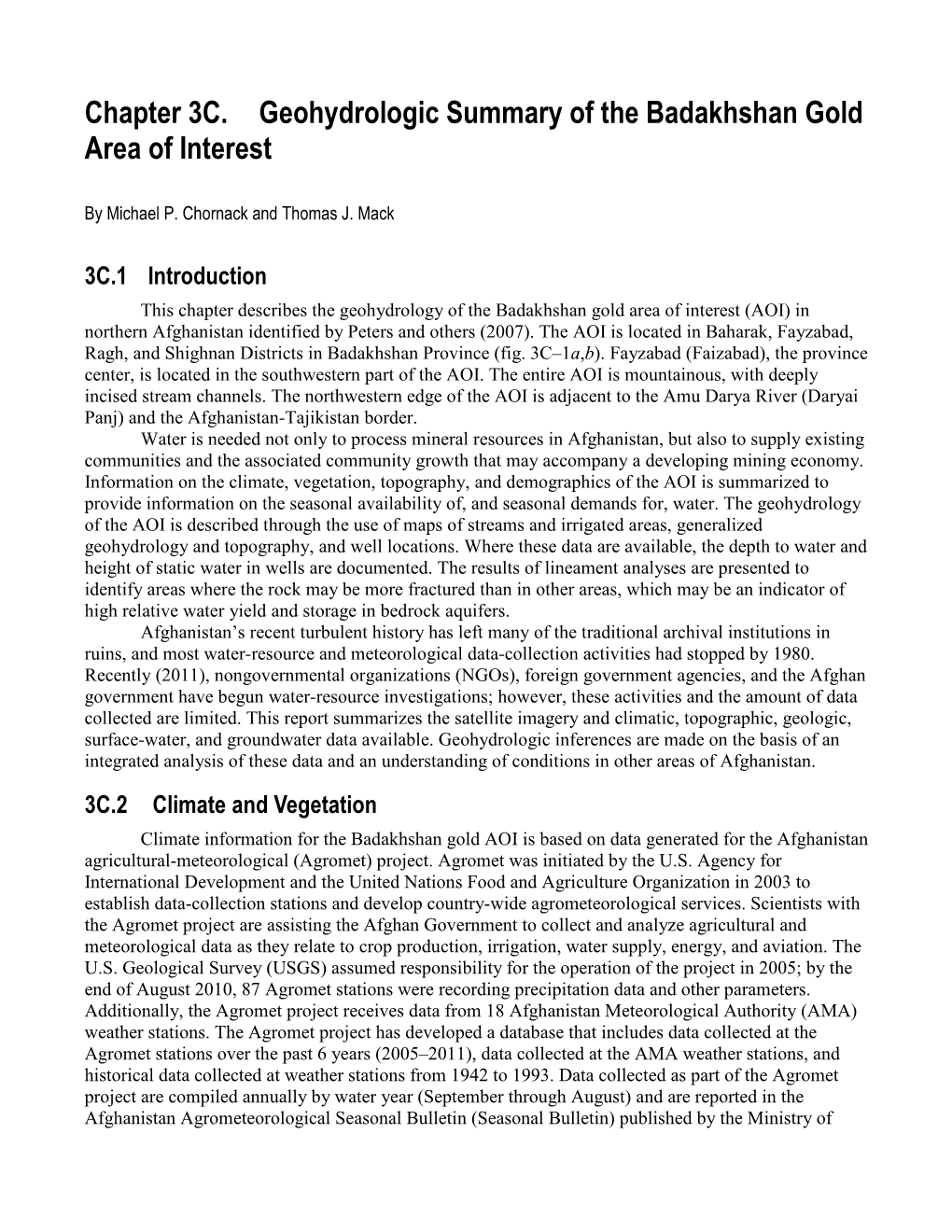 Geohydrologic Summary of the Badakhshan Gold Area of Interest