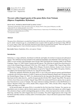 Zootaxa, Two New Yellow-Legged Species of the Genus Hybos From