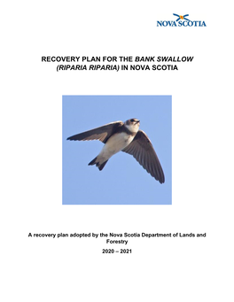 Recovery Plan for the Bank Swallow (Riparia Riparia) in Nova Scotia