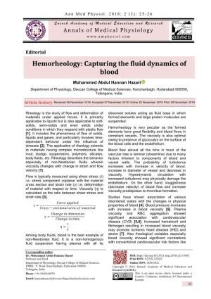 Hemorheology Capturing the Fluid Dynamics of Blood