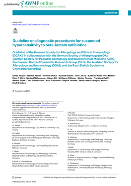 Guideline on Diagnostic Procedures for Suspected Hypersensitivity to Beta-Lactam Antibiotics