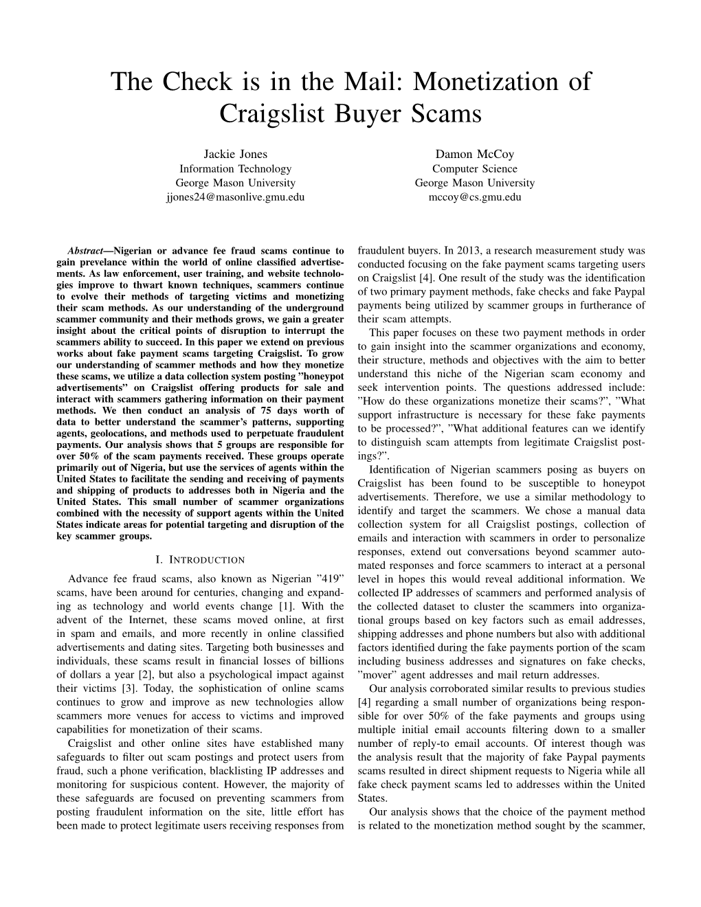 The Check Is in the Mail: Monetization of Craigslist Buyer Scams