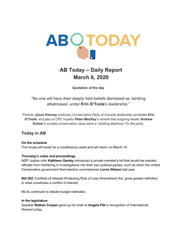 AB Today – Daily Report March 6, 2020