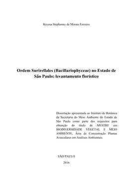 Ordem Surirellales (Bacillariophyceae) No Estado De São Paulo: Levantamento Florístico