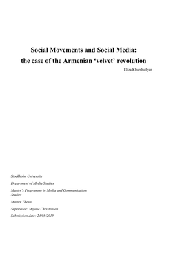 Social Movements and Social Media: the Case of the Armenian 'Velvet