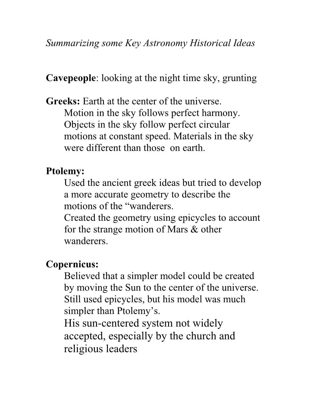 Summarizing Some Key Astronomy Historical Ideas s1