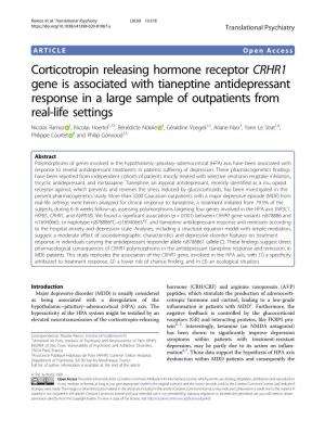 Corticotropin Releasing Hormone Receptor CRHR1 Gene Is
