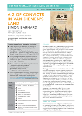 A-Z of Convicts in Van Diemen's Land