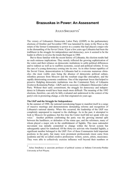 Brazauskas in Power: an Assessment