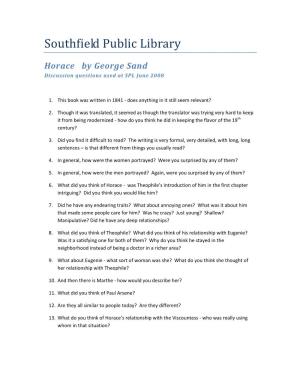 Horace by George Sand Discussion Questions Used at SPL June 2008