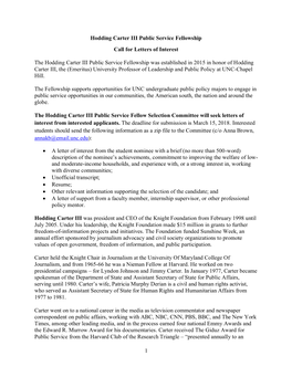1 Hodding Carter III Public Service Fellowship Call for Letters of Interest the Hodding Carter III Public Service Fellowship