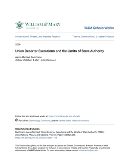 Union Deserter Executions and the Limits of State Authority