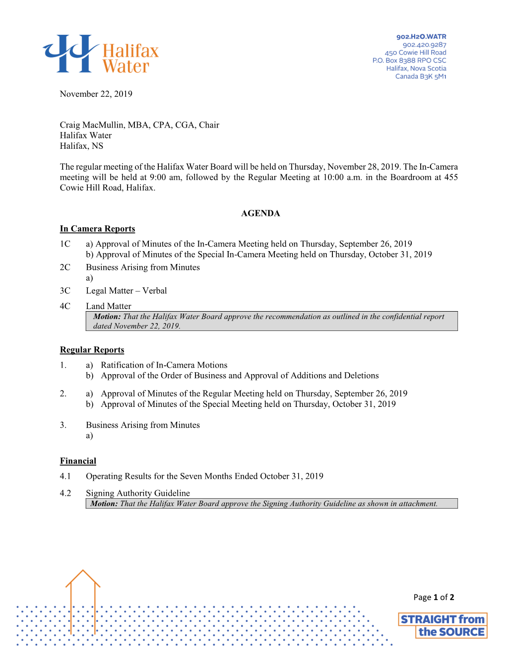 Page 1 of 2 November 22, 2019 Craig Macmullin, MBA, CPA, CGA, Chair