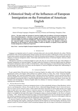 A Historical Study of the Influences of European Immigration on the Formation of American English