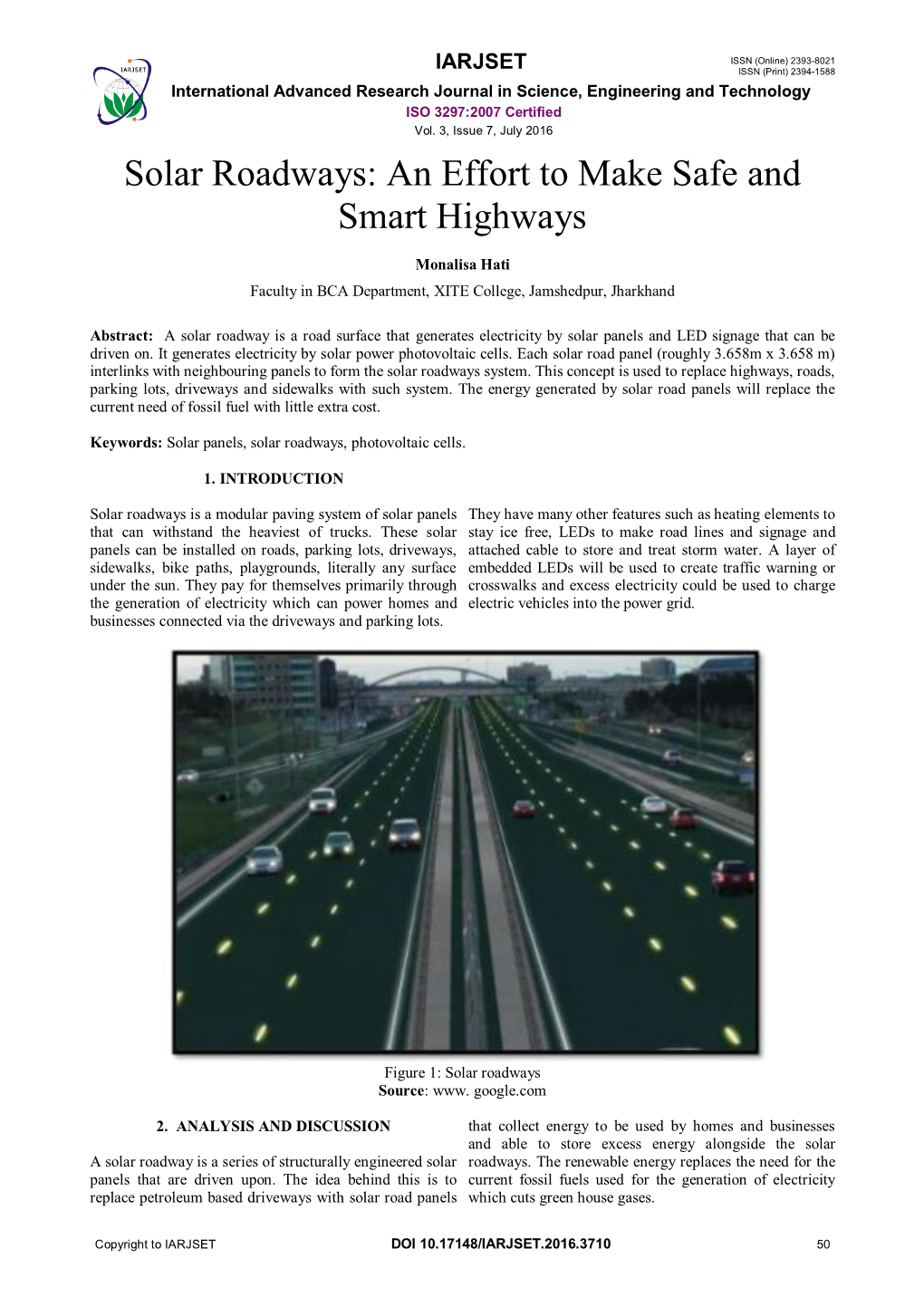 Solar Roadways: an Effort to Make Safe and Smart Highways